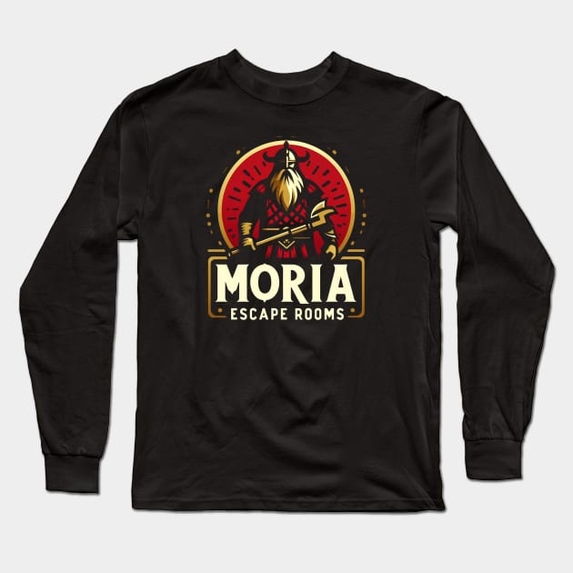 Moria Escape Rooms - Dwarven Warrior - Logo - Fantasy Long Sleeve T-Shirt by Fenay-Designs